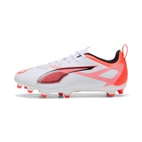 Puma Junior Unisex Football Boots Ultra 5 Play FG/AG White/Black/Glowing Red