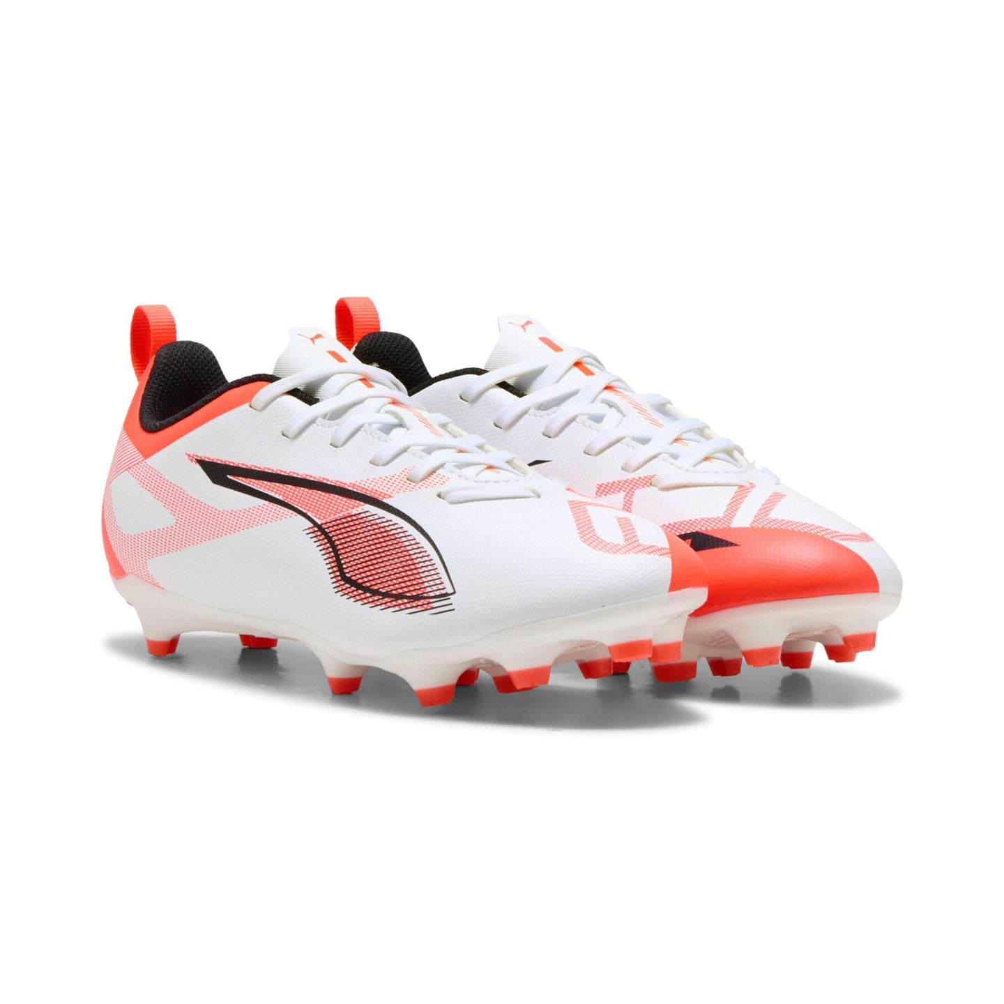 Puma Junior Unisex Football Boots Ultra 5 Play FG/AG White/Black/Glowing Red