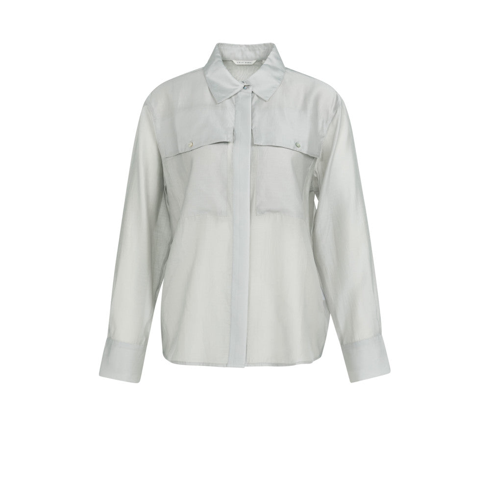 YAYA Womens Sheer Blouse Vapor Blue Grey