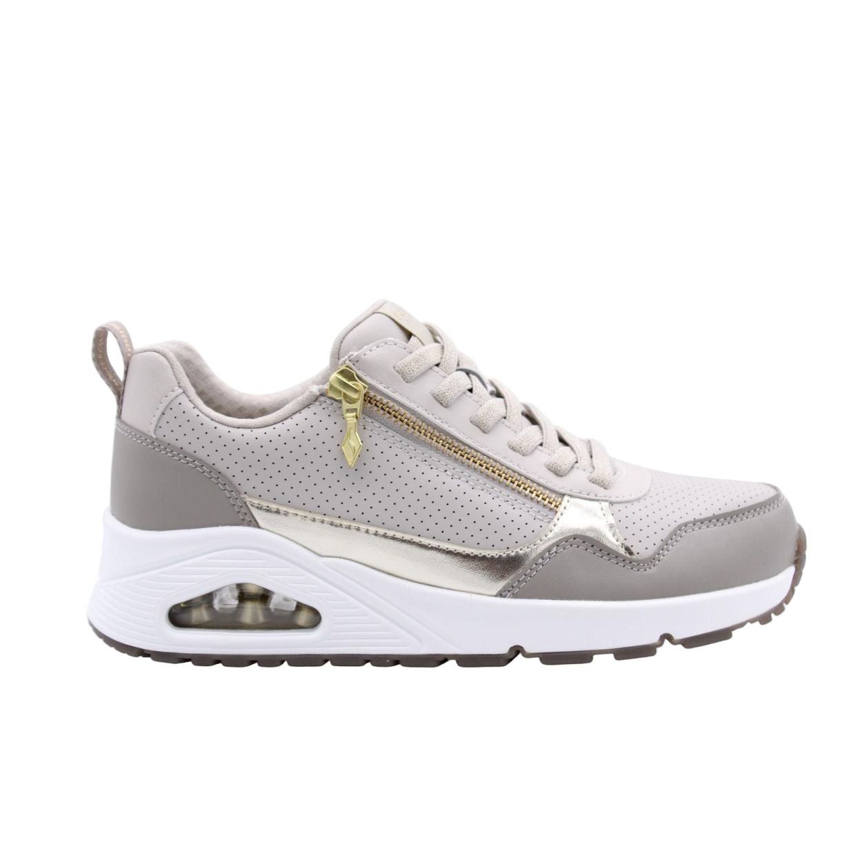 Skechers Womens Trainer Uno Metallic Sliders Taupe