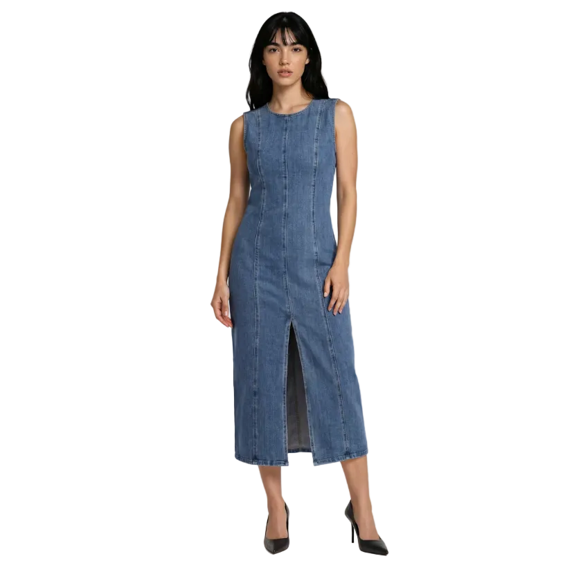 Vila Womens Dress Winona New S/L O-Neck Long Denim Light Blue Denim