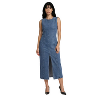 Vila Womens Dress Winona New S/L O-Neck Long Denim Light Blue Denim