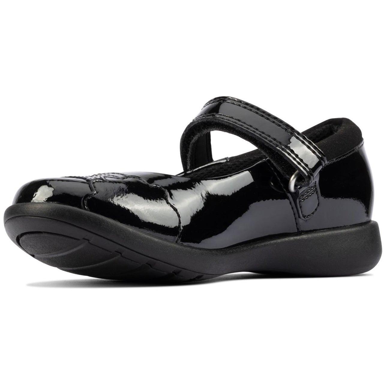 Clarks Girls School Shoe Etch Beam K Black Patent - Donaghys