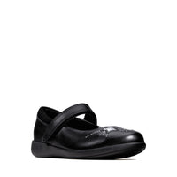 Clarks Girls School Shoe Etch Spark T Black Leather - Donaghys