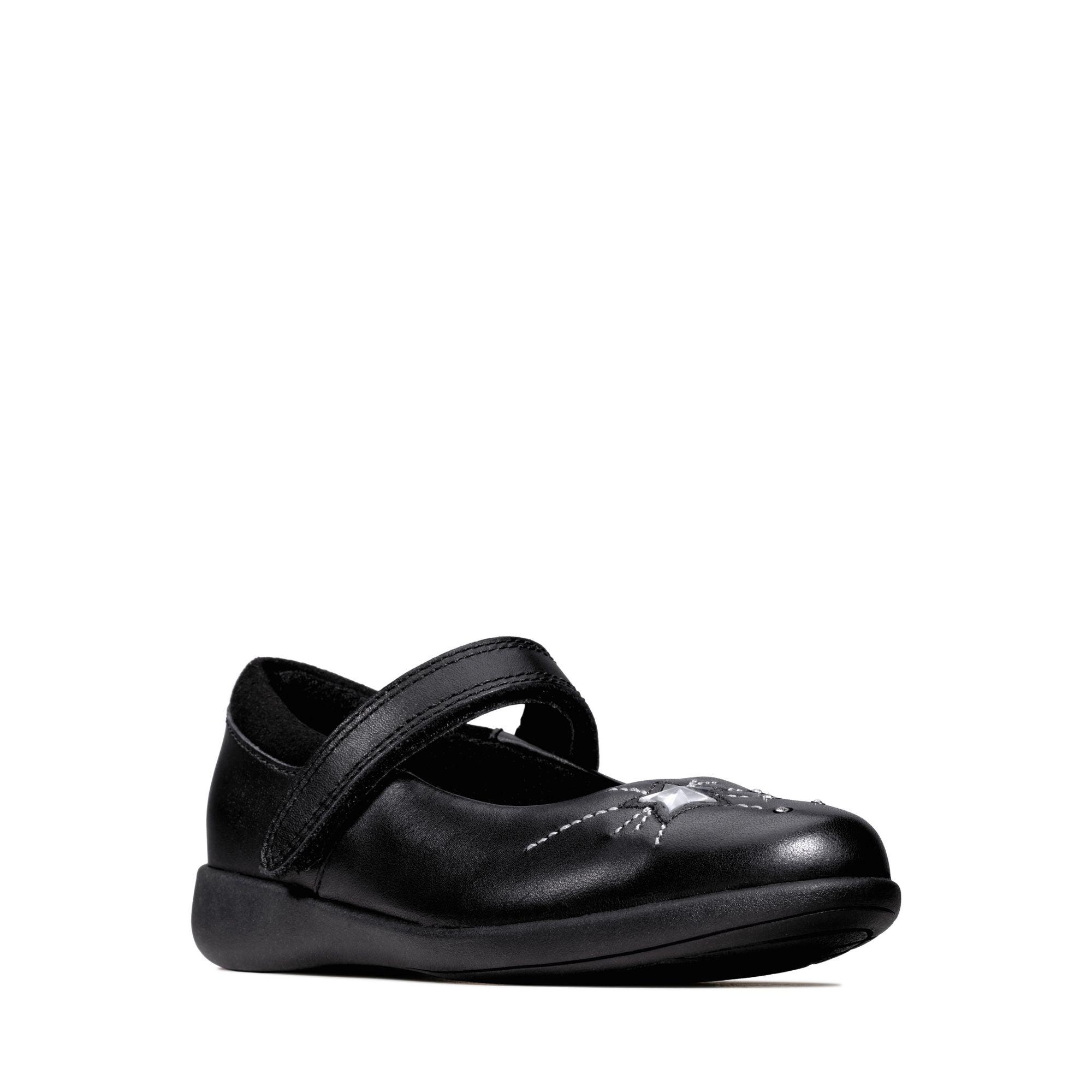 Clarks Girls School Shoe Etch Spark T Black Leather - Donaghys