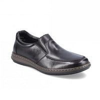 Rieker 17370 men's black leather slip-on smart shoe, wide fit