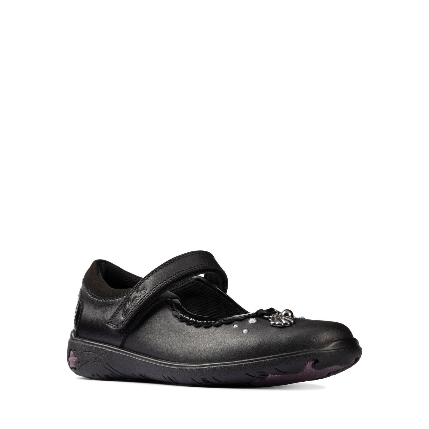 Clarks Girls School Shoe Sea Shimmer T Black Leather - Donaghys