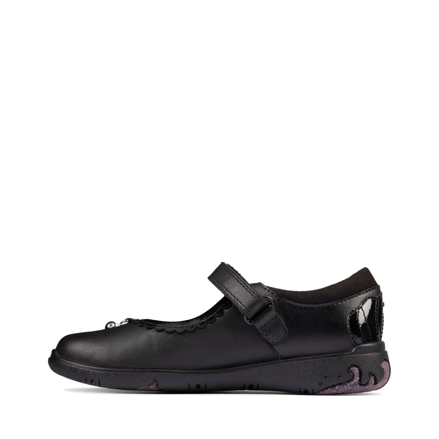 Clarks Girls School Shoe Sea Shimmer T Black Leather - Donaghys