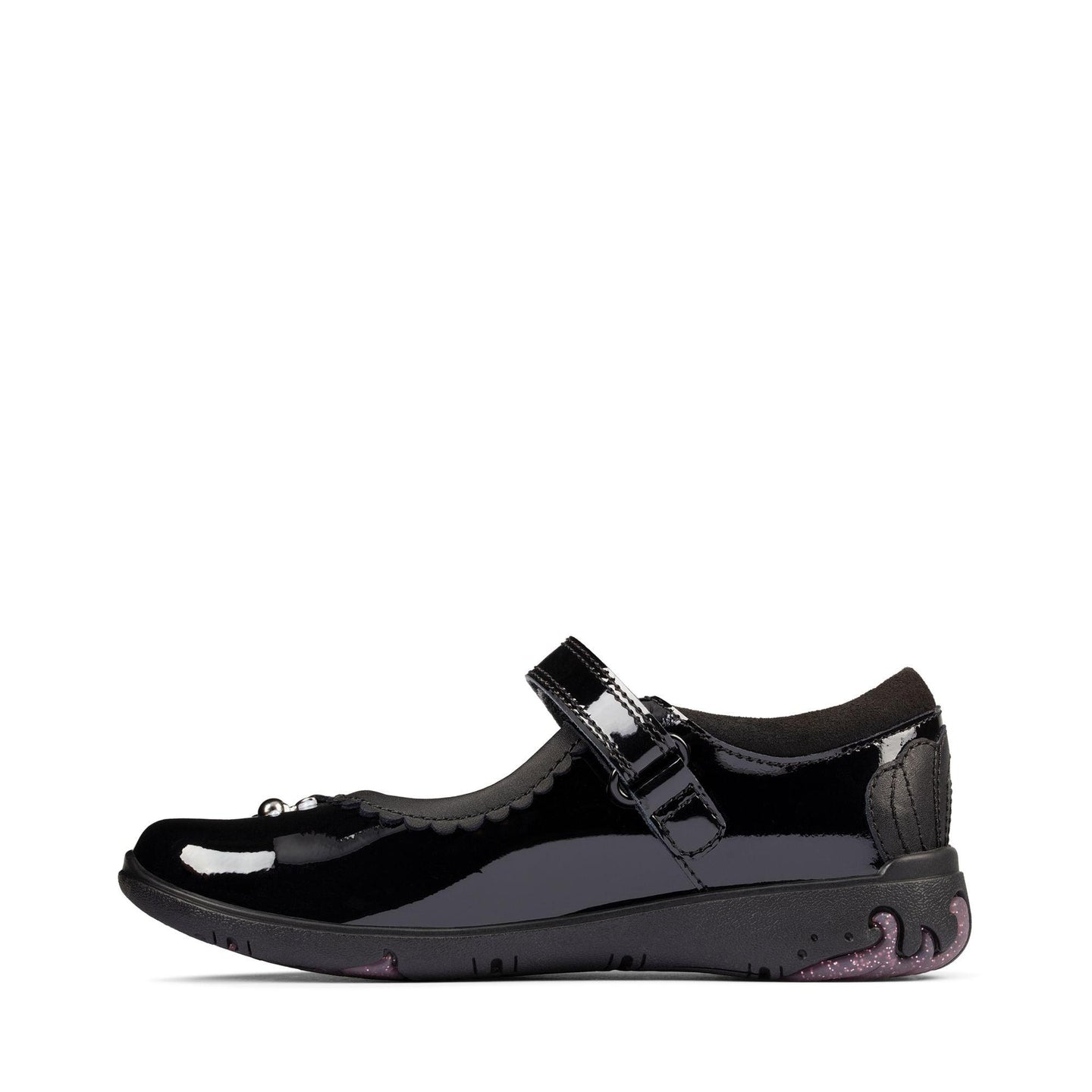 Clarks Girls School Shoe Sea Shimmer T Black Patent - Donaghys