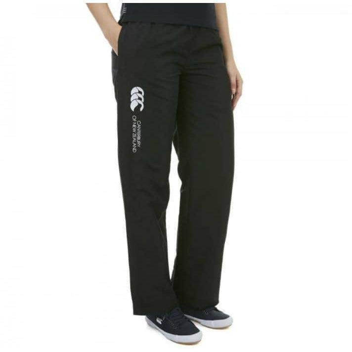 Canterbury women's black open-hem stadium track pants with drawstring waist