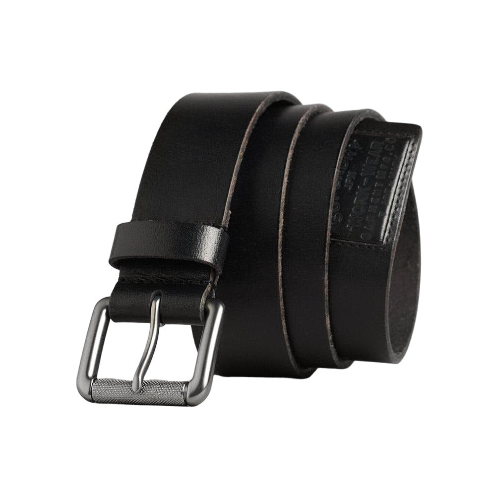 Superdry Badgeman men's black leather belt with silver buckle